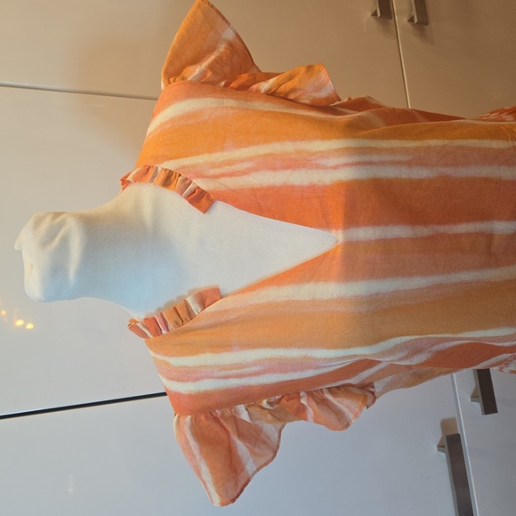 WILLA STORY Ruffled Cotton Peasant Boho Striped Dress Peachy Orange Size Large - Picture 3 of 12